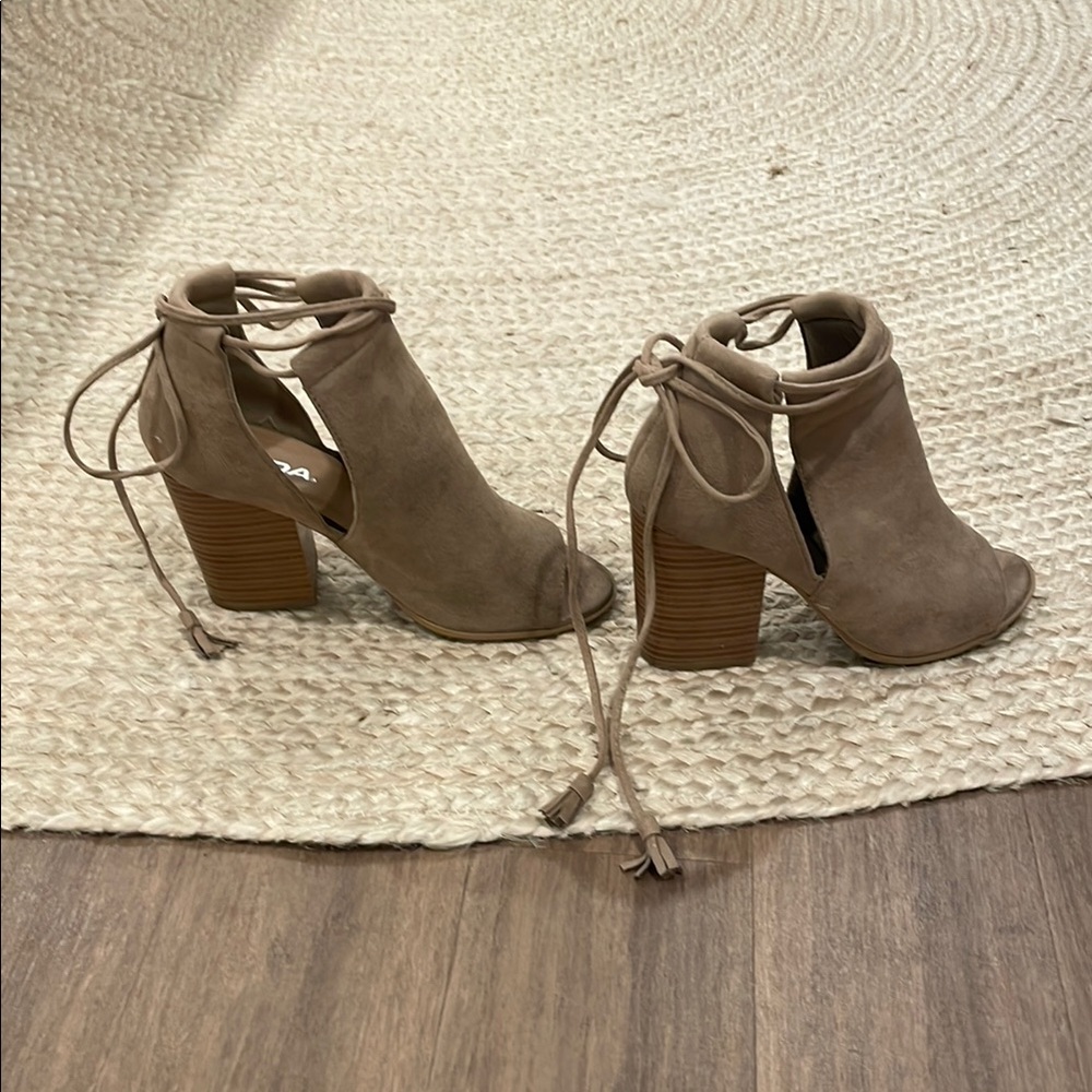 Tan Peep-Toe Ankle Lace Up Boots